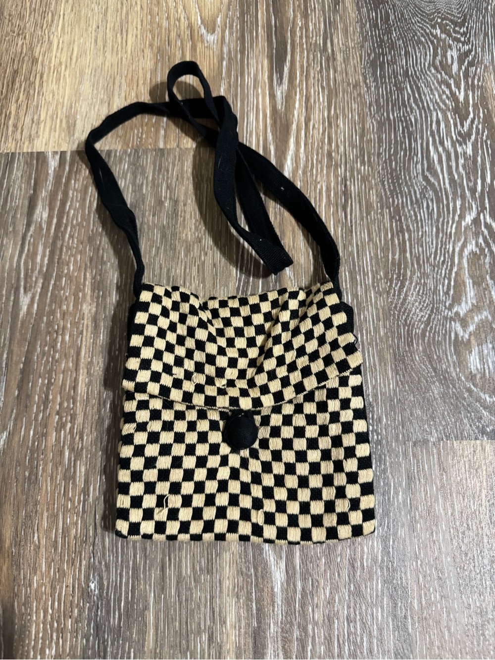 Black and Cream Checkerboard Crossbody Bag